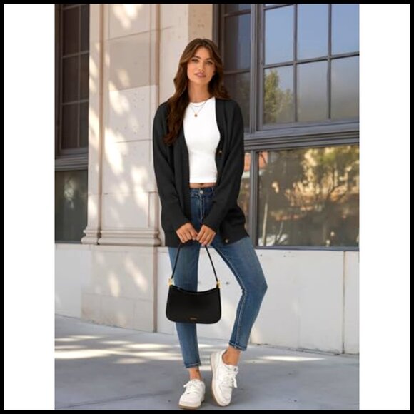 Chunky Cotton Acrylic Cardigan, V-Neck Button Down, Long Sleeve Fall Sweater - Picture 3 of 7